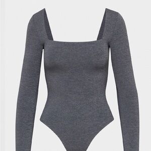 Aritzia Charcoal Square-Neck Long Sleeve Bodysuit size L